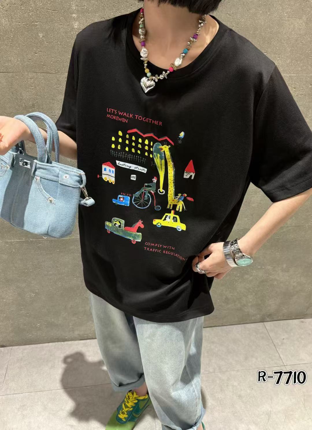 大码显瘦百搭中长款圆领半袖t恤潮流宽松女装春季新款潮流7710