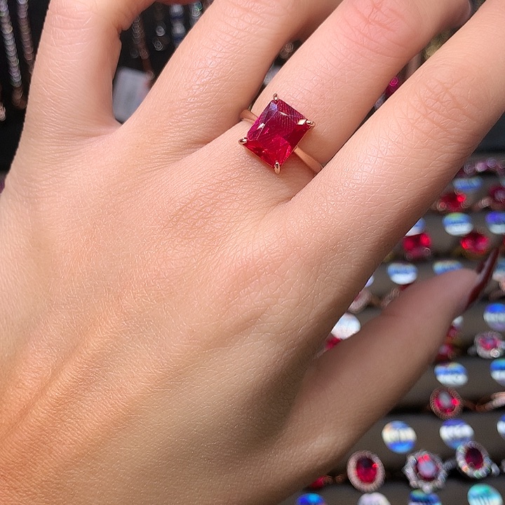 红宝石戒指银S925镶嵌810玫瑰金