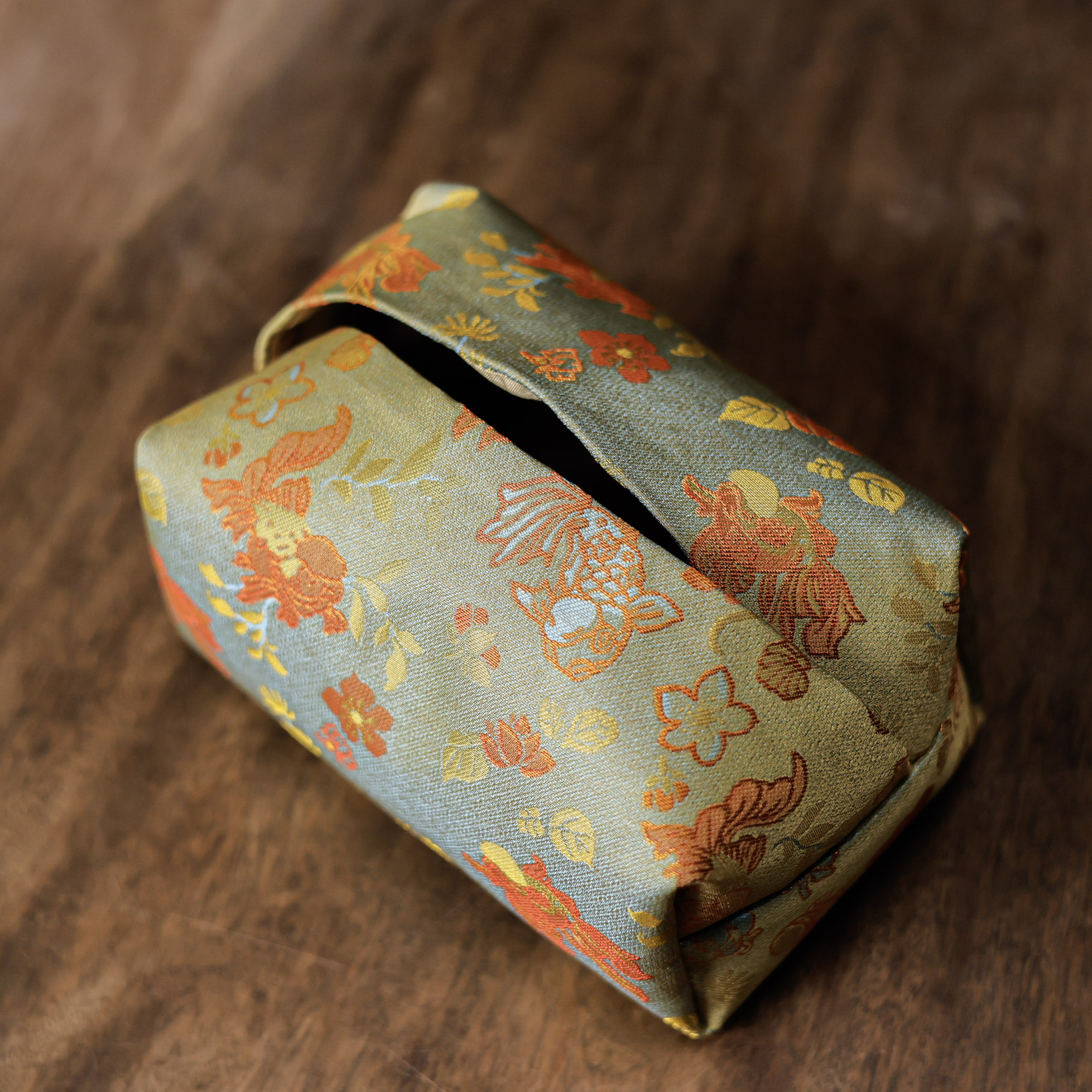  【大乔甄选】<金鱼水藻>黄绿抽纸袋 茶道配件（慢蓝S1077）