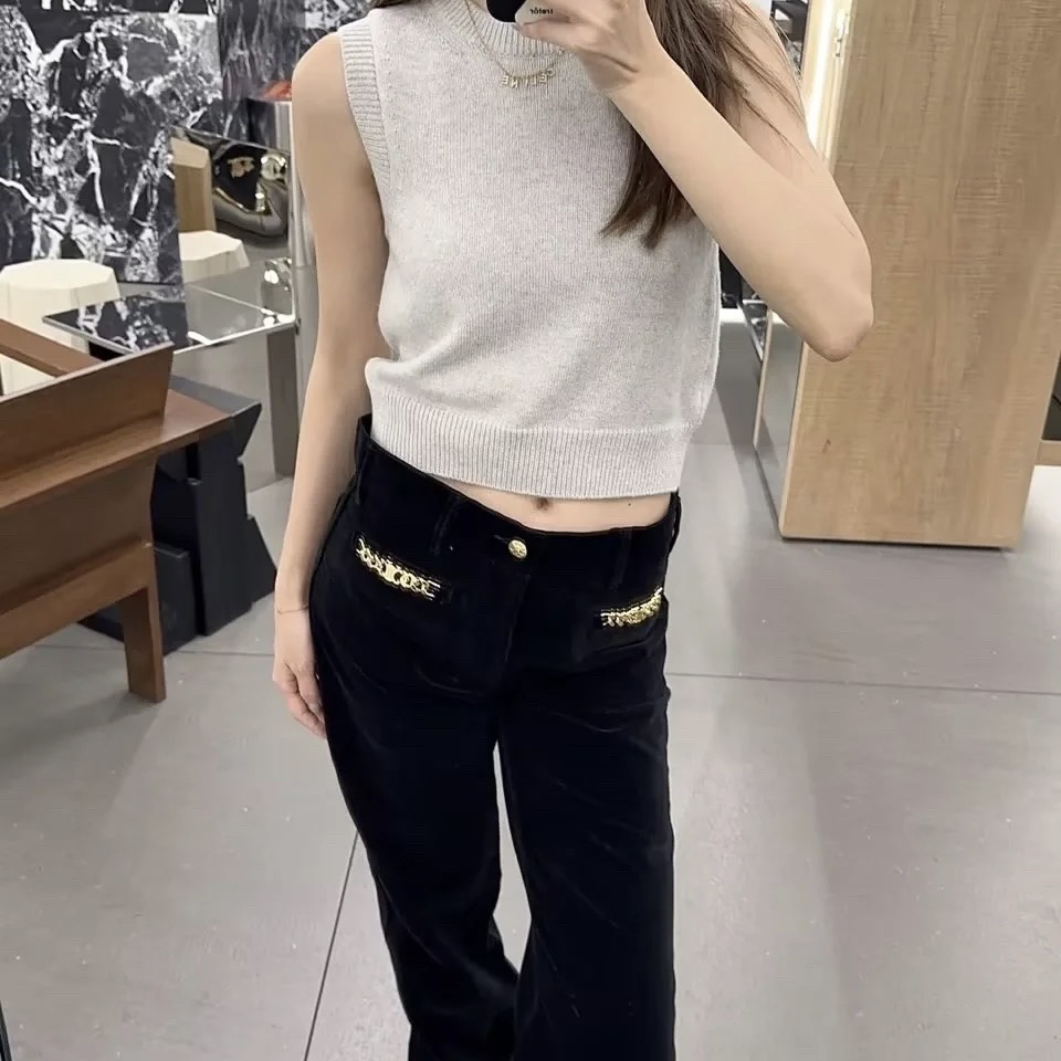 99新 Celine/思琳 D500307/口袋锁链装饰长裤/31码