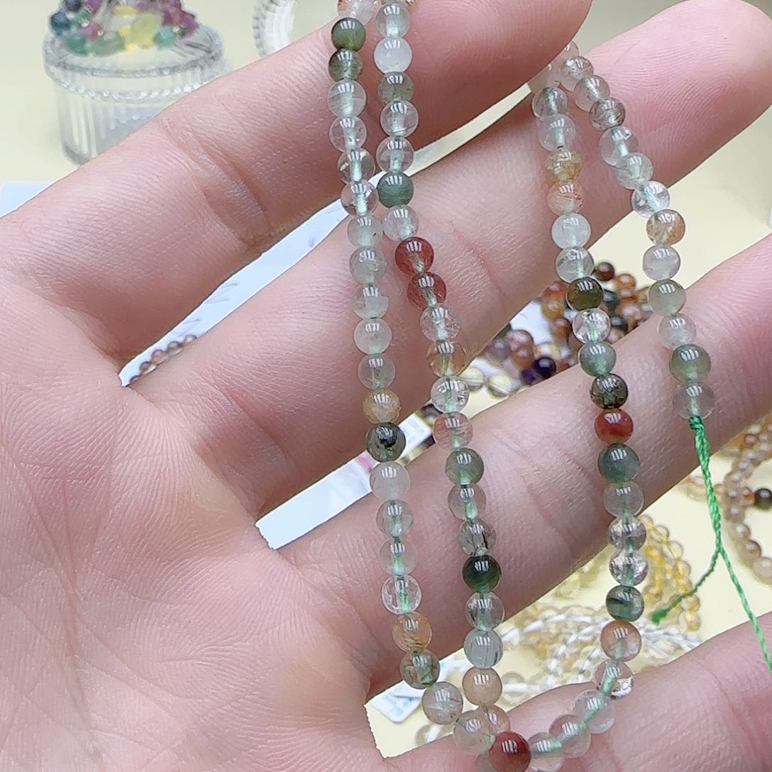 水晶手链未镶嵌天然彩兔毛发晶4mm半成品