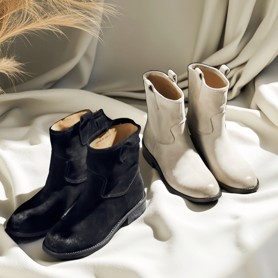 2585-10秋冬新款磨砂真皮圆头秀气马丁靴女切尔西短靴复古靴子