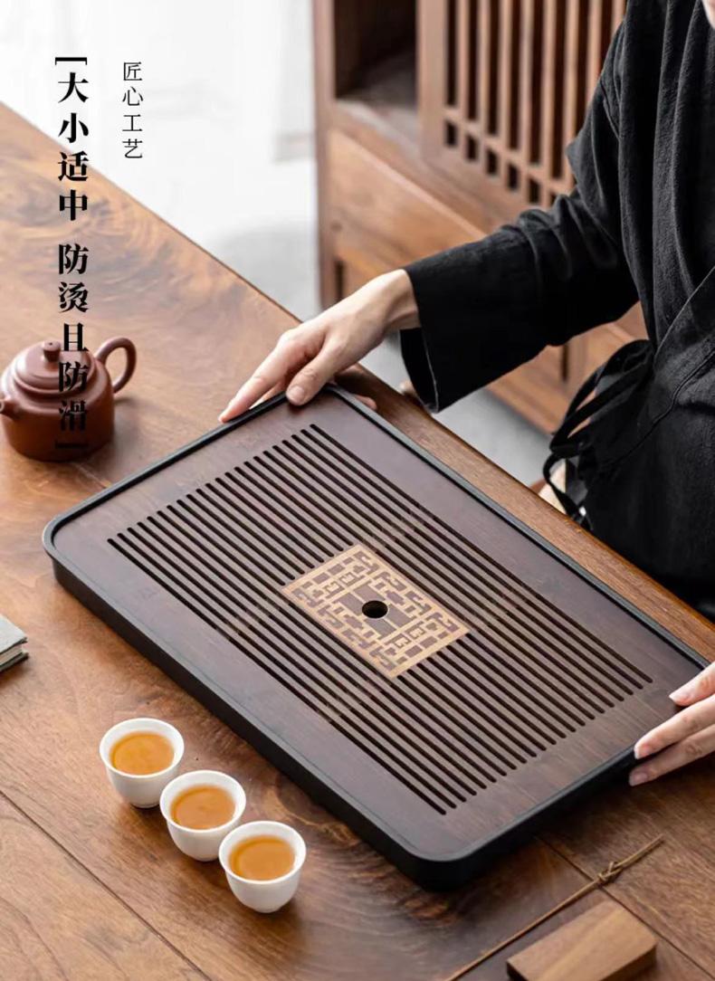 37*24国风长方形竹制茶盘简约轻奢干泡台（送水管水球）