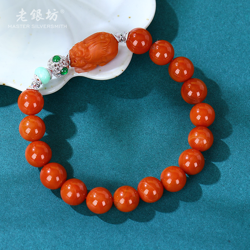 【老银坊】s925银南红貔貅手串 00351882