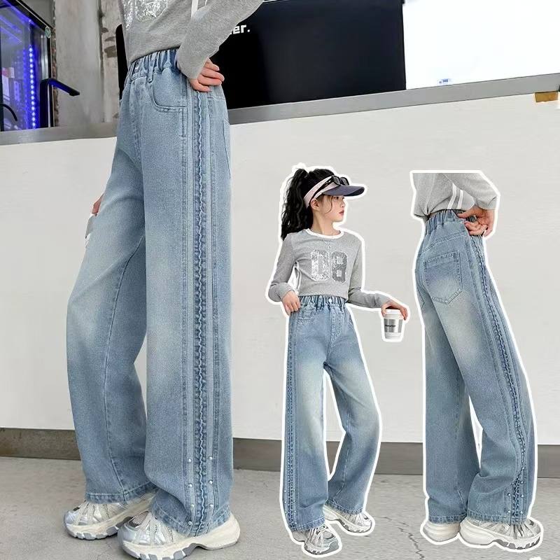 【断码清货】2025春钉珠波浪纹直筒牛仔裤 D269 女童 269 R Z1