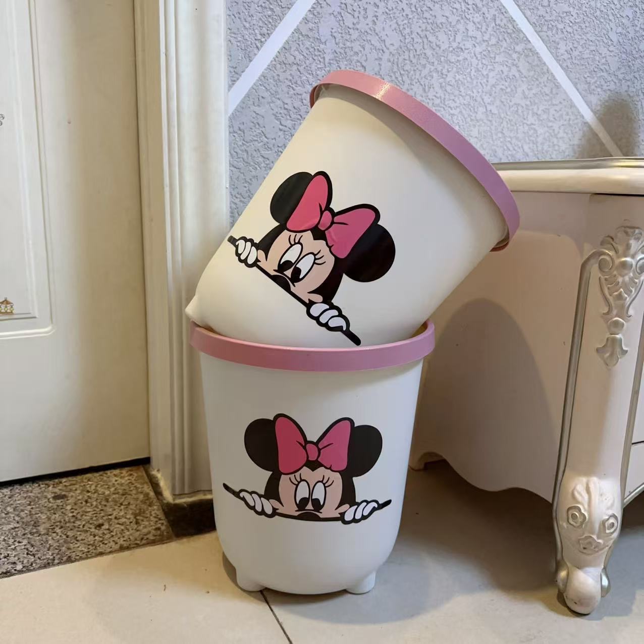 【2个装】米奇图案垃圾桶颜值厨房塑料垃圾篓卧室简约压圈纸篓可爱