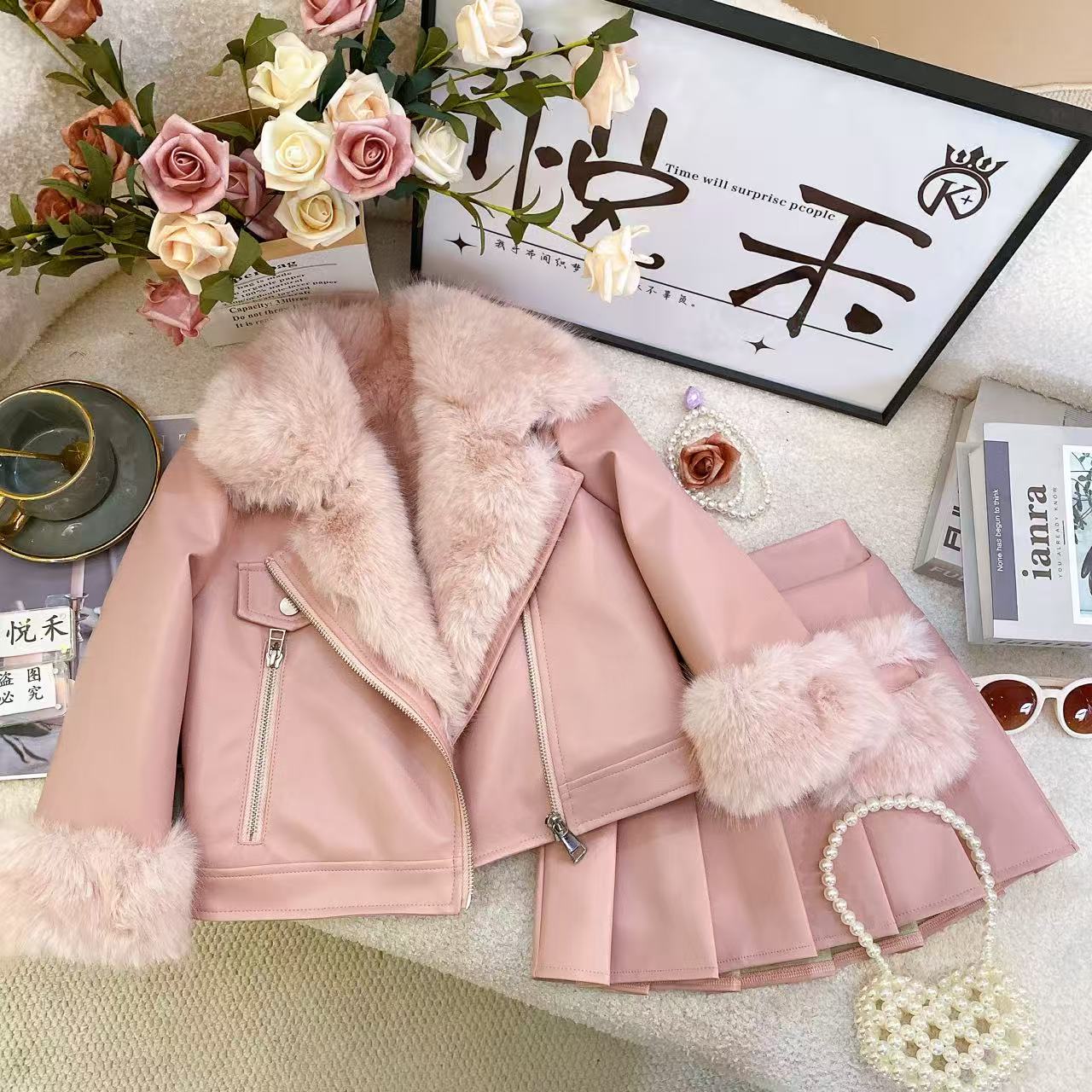 T3【悦禾】女童冬季新款韩版保暖纯色拉链百搭加厚童装套装6791