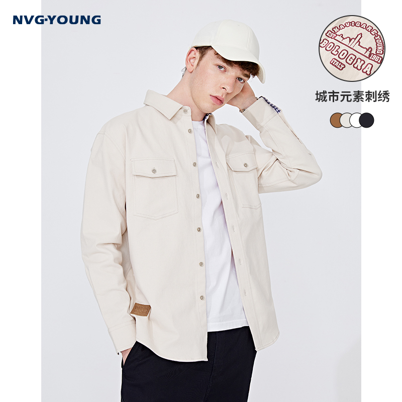 NVG·YOUNG刺绣意大利小帆船休闲工装衬衫外套男长袖宽松衬衣春
