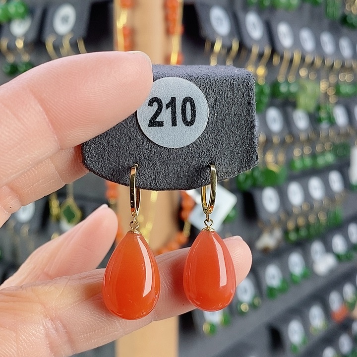 南红玛瑙耳饰18K金镶嵌