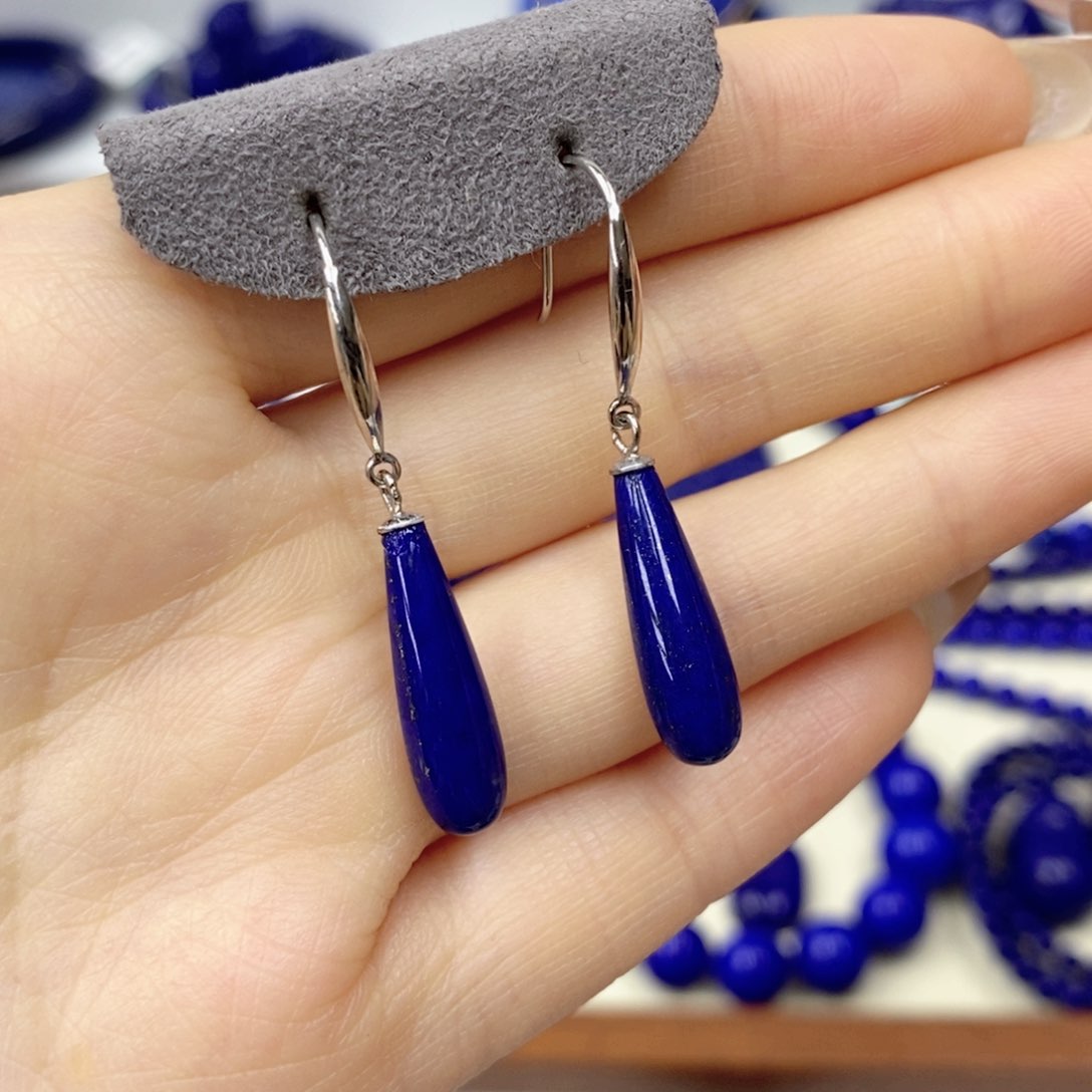 青金石银S925镶嵌耳饰