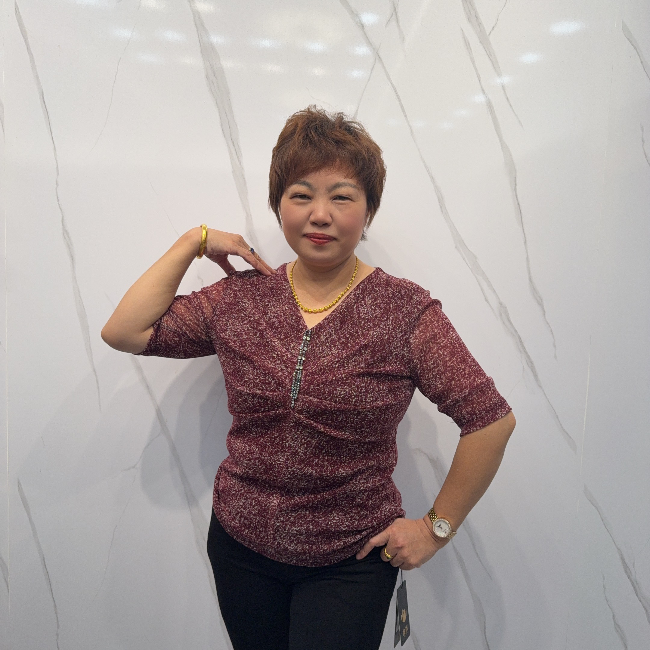 8590秋季时尚花式高档中袖圆领上衣