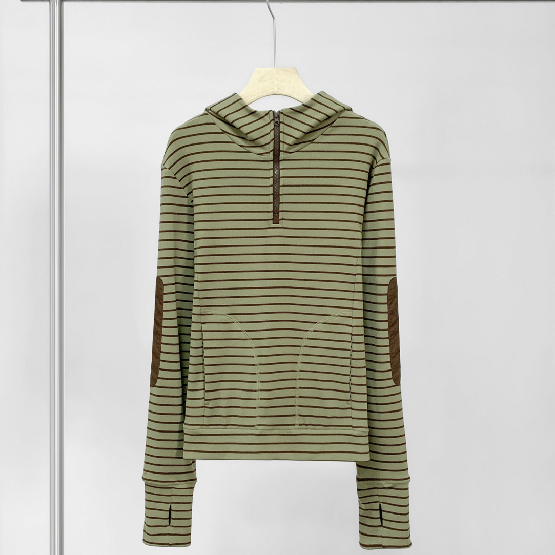 【绿条纹连帽衫】秋冬休闲减龄显瘦连帽卫衣