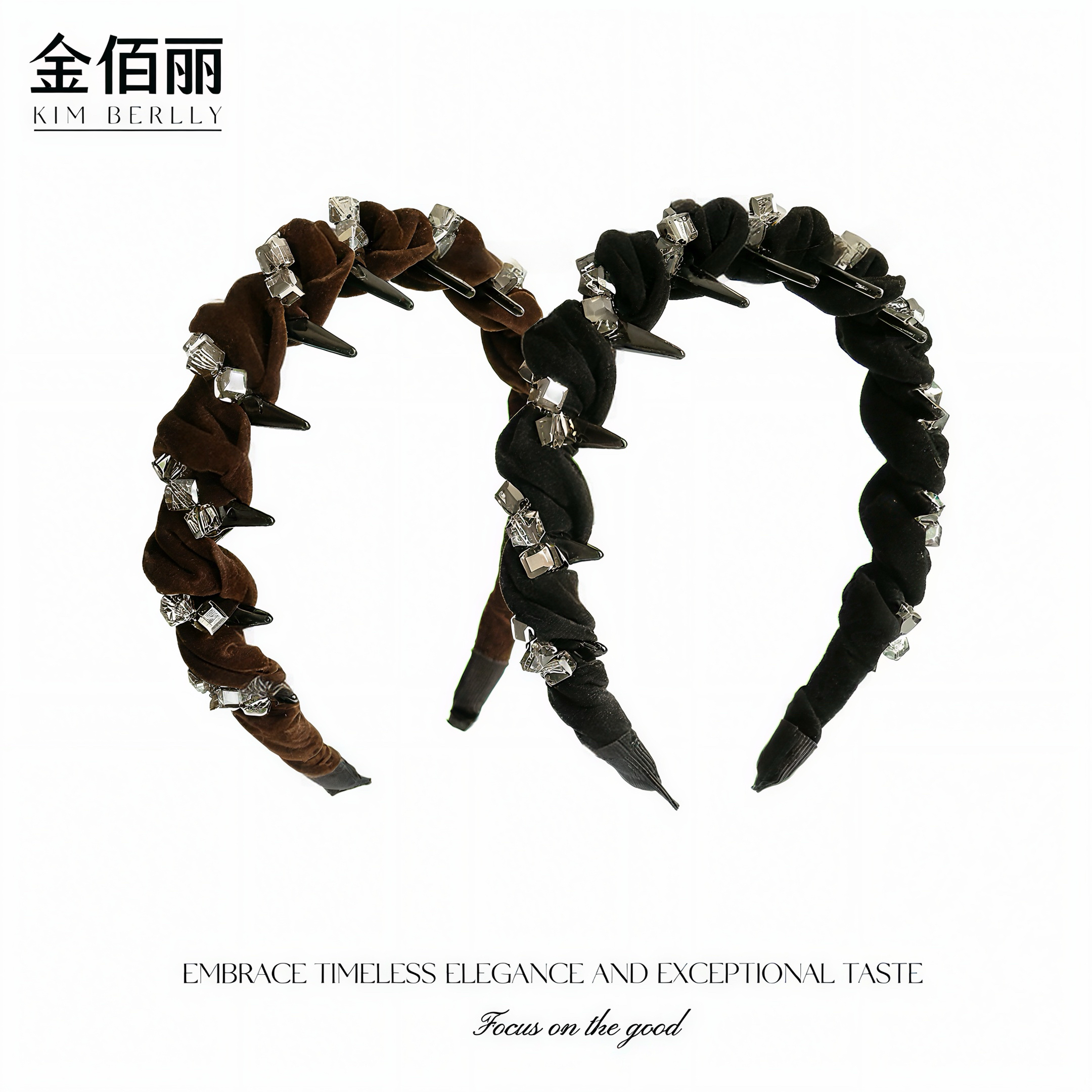 【路易斯 晚星】新款韩版丝绒水钻防滑高颅顶女显脸小洗脸通勤发箍