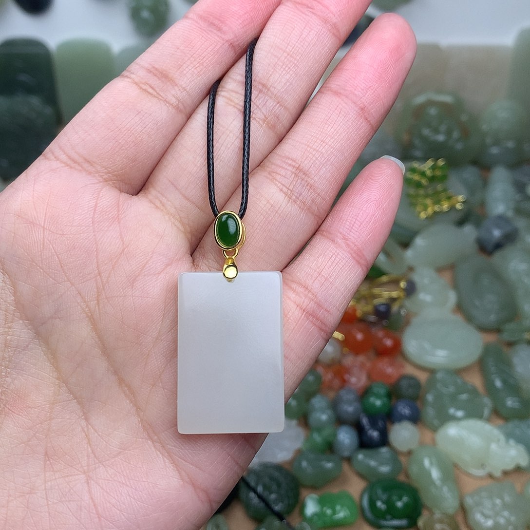 和田玉吊坠银S925镀金镶嵌