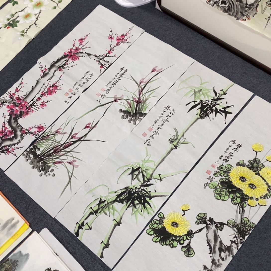 国画尺寸100✖️35一套四张纯手绘