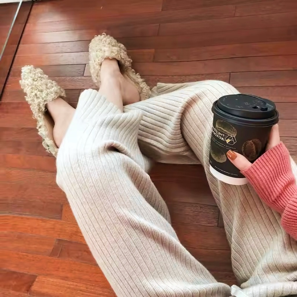 玲姐定制-小个子款系带阔腿宽松温柔chic松紧腰九分针织裤530414