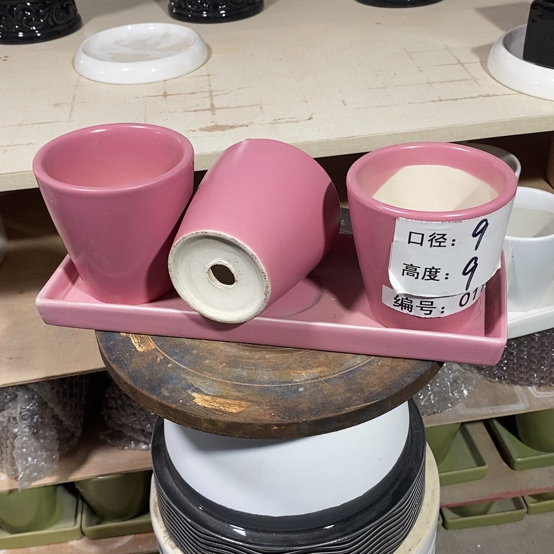 【闪购商品】陶瓷微瑕花盆-011-1套粉色