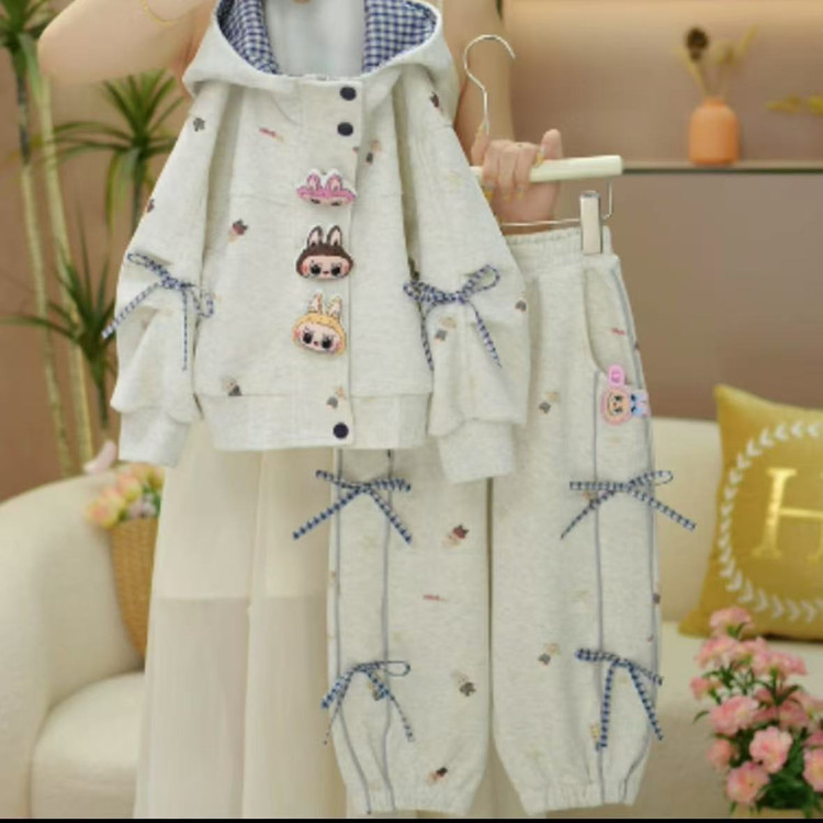 女童春秋季套装2025新款女孩洋气韵达连帽开衫儿童韩版宝宝两件套