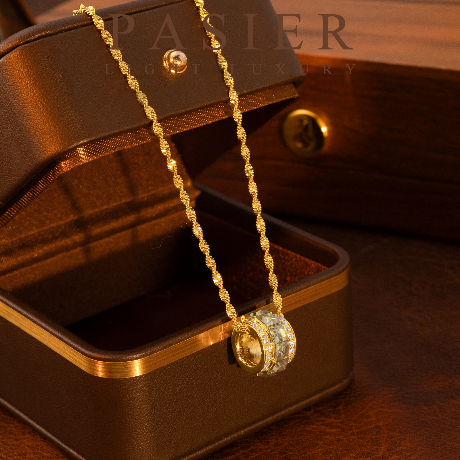 铜合金合成锆石项链 铂思亚 [菱环]项链BD9787香槟