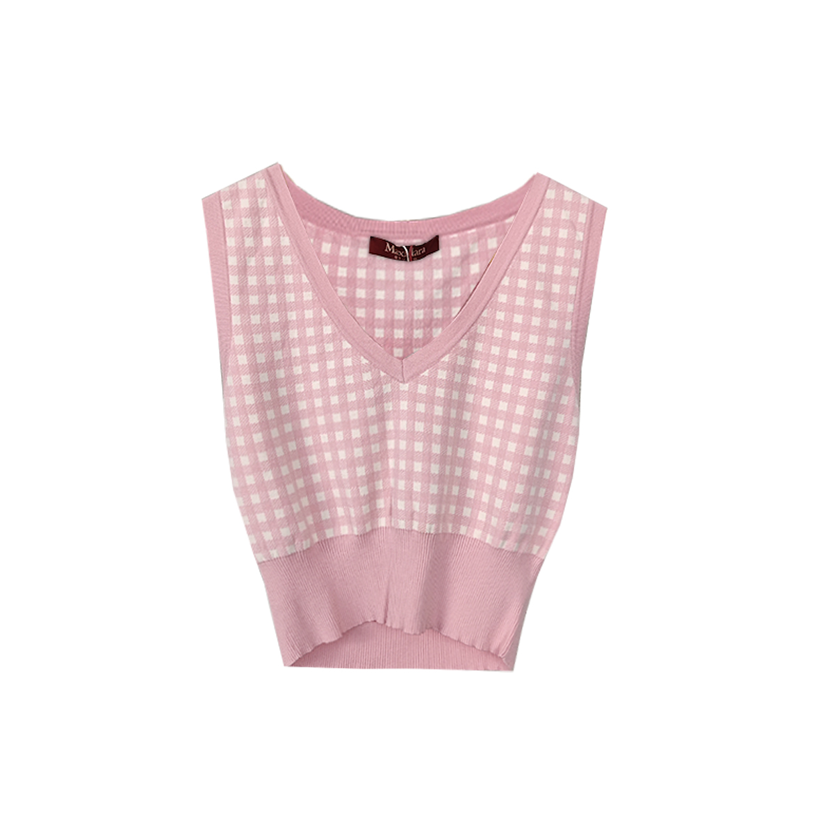 99新 MaxMara MaxMara粉色格纹针织背心 2416361191 10300282