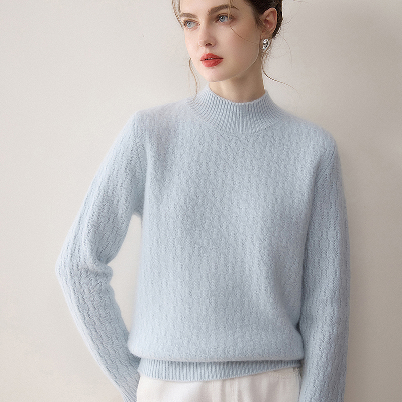 500g四股加厚100%纯山羊绒衫女半高领小麻花宽松针织打底毛衣