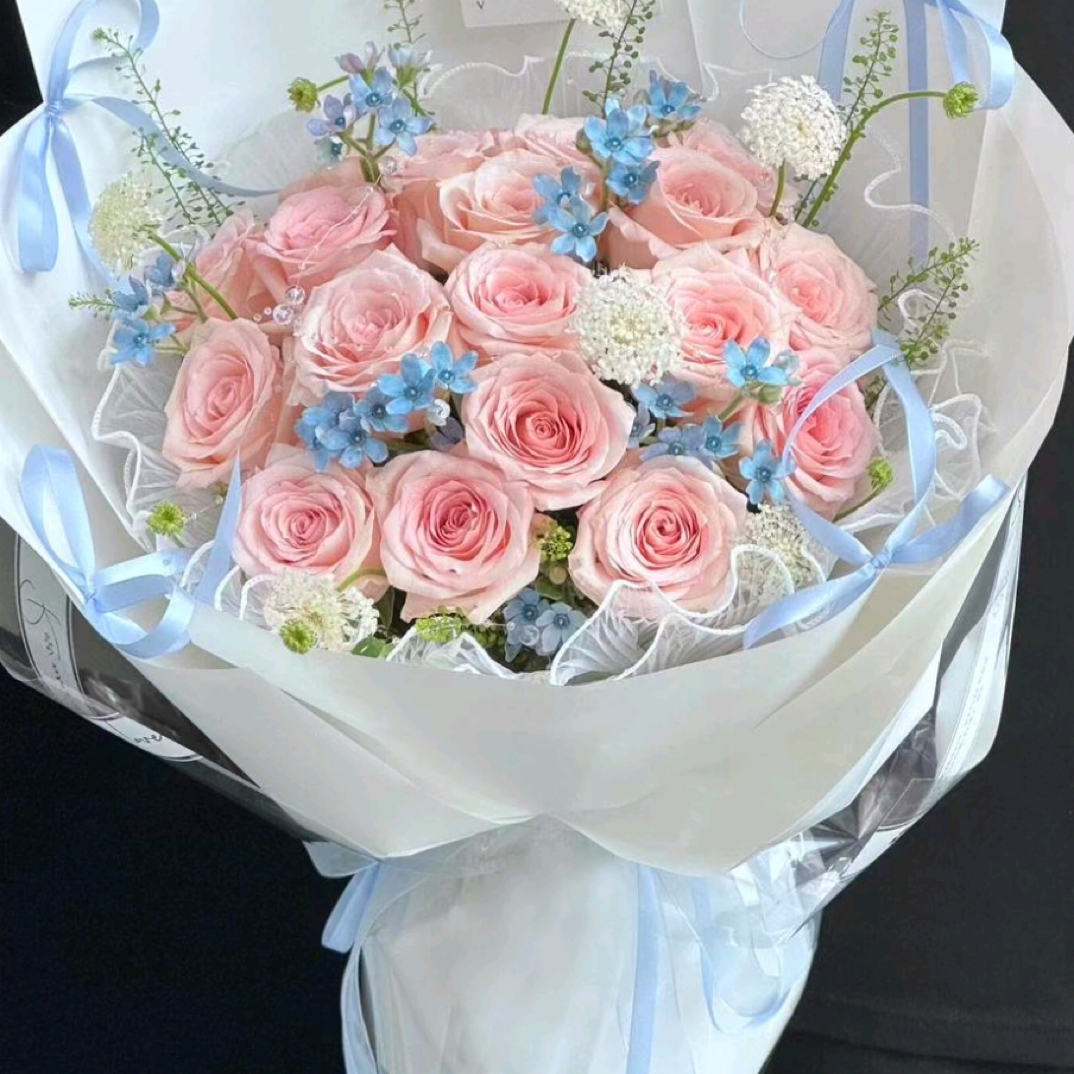 【粉色爱恋】19朵粉玫瑰混搭鲜花花束送女友闺蜜生日鲜花生日礼物