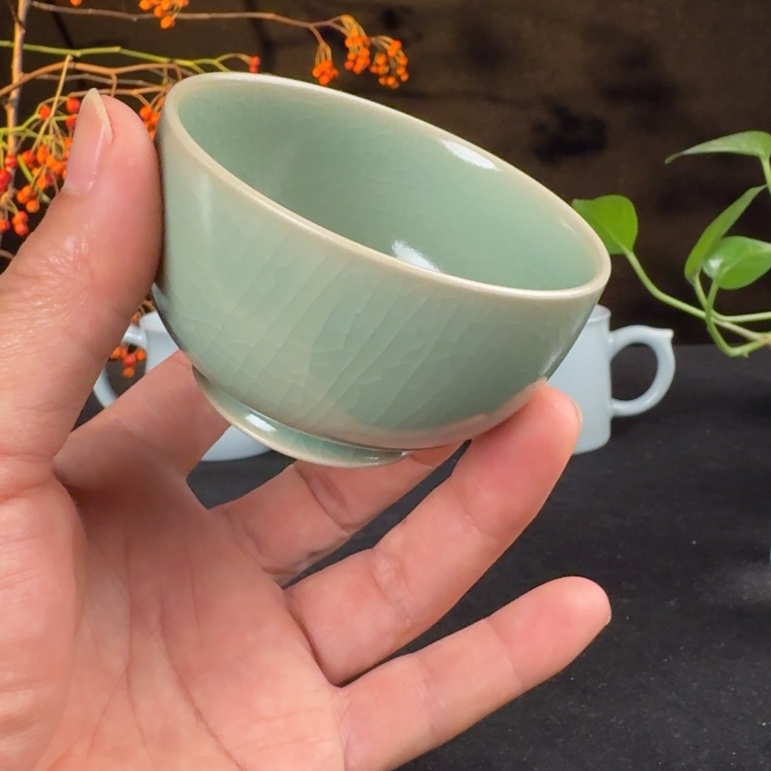 陶摆件汝瓷青绿釉罗汉杯