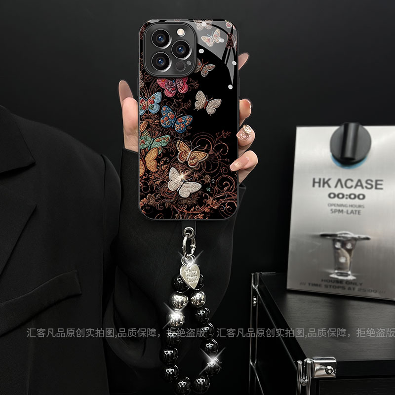 适用【苹果/oppo/华为/vivo/小米】电镀玻璃刺绣蝴蝶网红手机壳女款