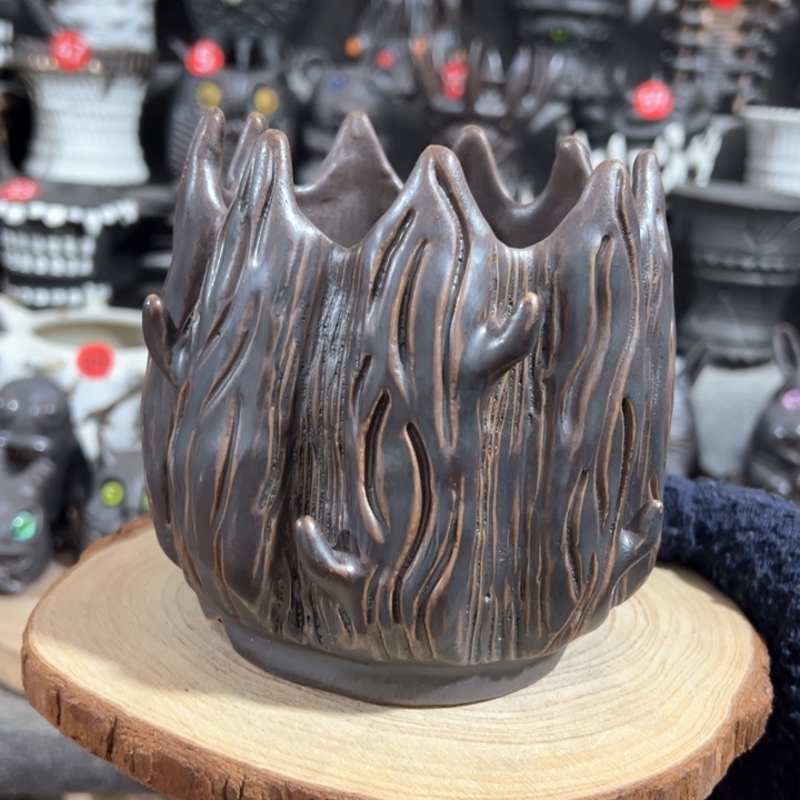 紫砂花盆手捏盆，微瑕，内口9外高12.2