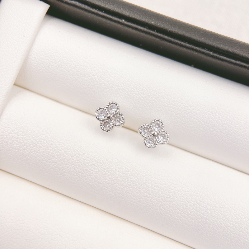铜合金合成锆石耳饰 【1887】白色*【幸运四叶草】迷你小耳钉
