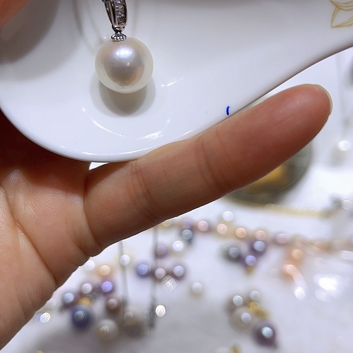 淡水珍珠白珠银色简单钻银S925镶嵌
