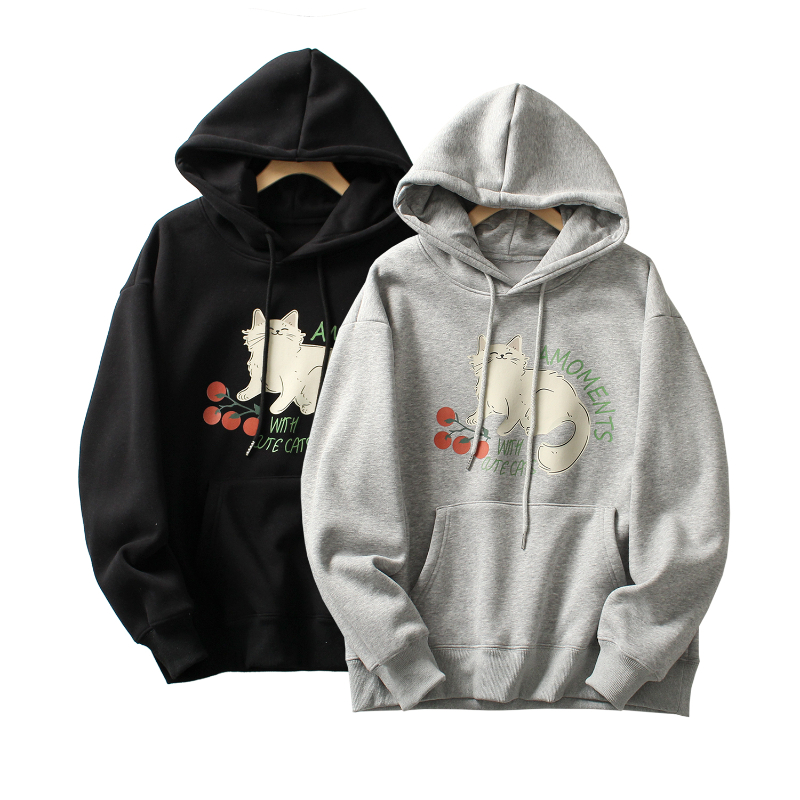 猫猫连帽加厚加绒卫衣女2025秋冬韩系慵懒风高级感穿搭上衣服