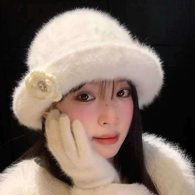 兔毛渔夫帽女2025年秋冬帽子大头围显脸小高级感千金礼帽毛绒盆帽