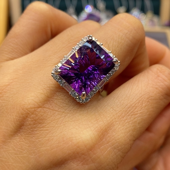 水晶戒指银S925镶嵌天然水晶戒指