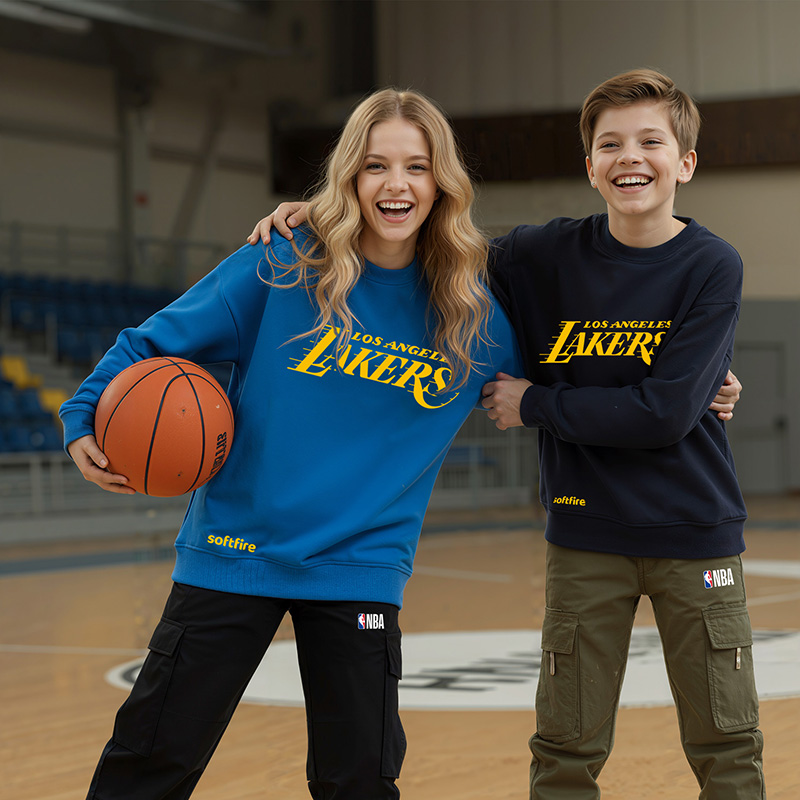 NBA联名款 SOFTFIRE 秋季青少年卫衣男童圆领长袖t恤女童潮牌上衣