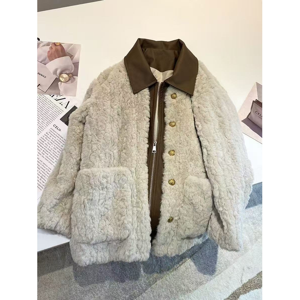 【A1241-A1250】女冬季短外套南法拼接翻领开衫百搭短款 主图款没有