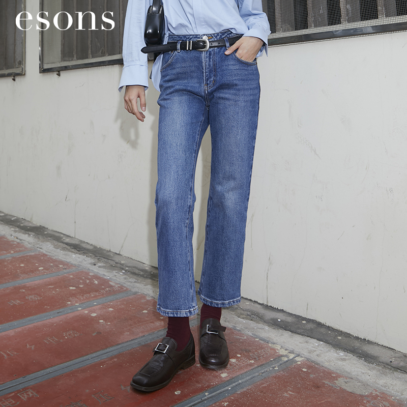 esons/爱城市【商场同款】法式休闲通勤百搭棉感微喇牛仔裤35851290