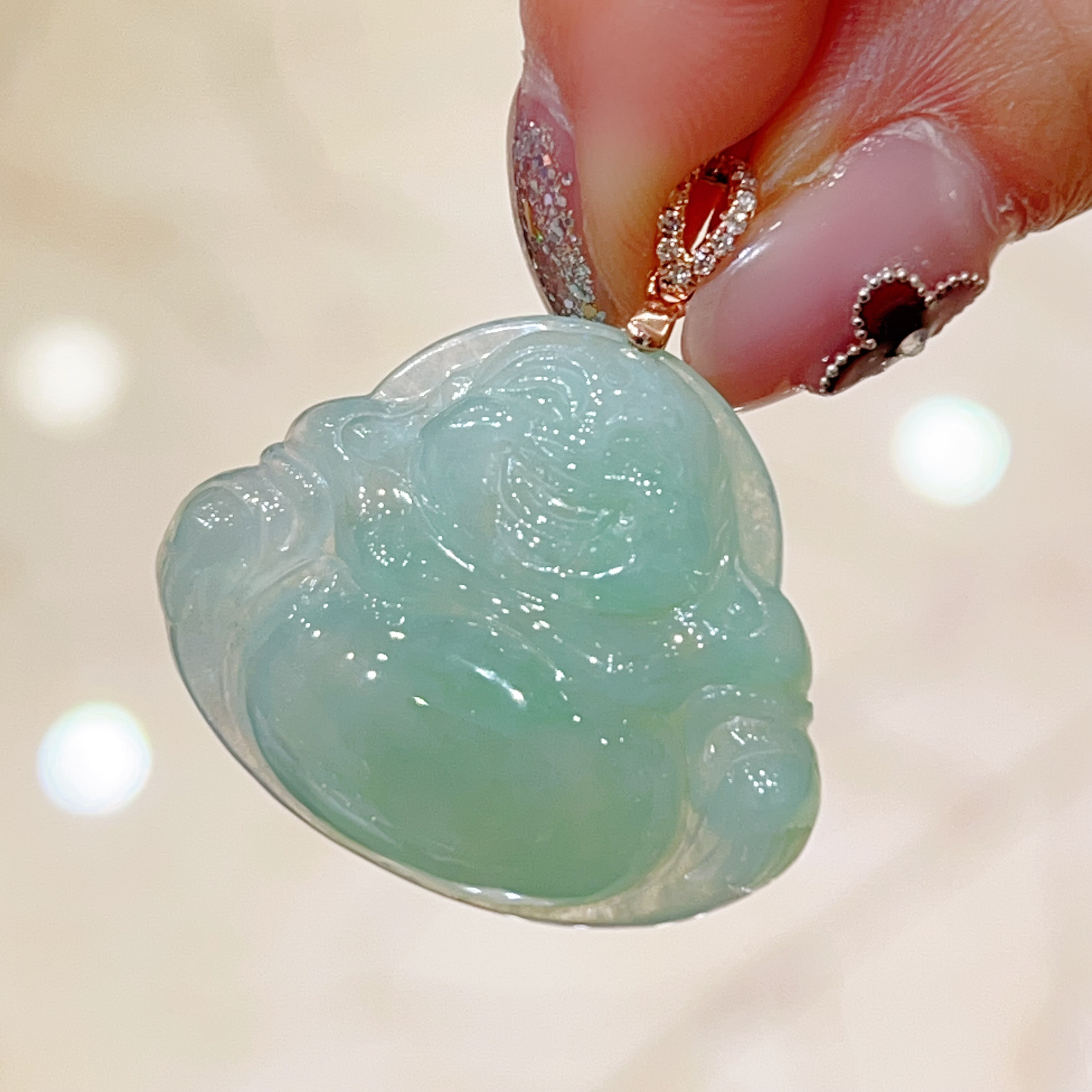 18k玫瑰金翡翠吊坠 2880