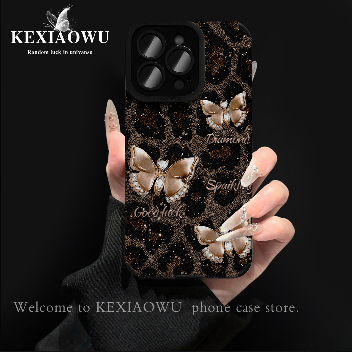 轻奢瞳眼闪钻蝴蝶适用苹果17PROMAX华为vivo小米oppo手链手机壳