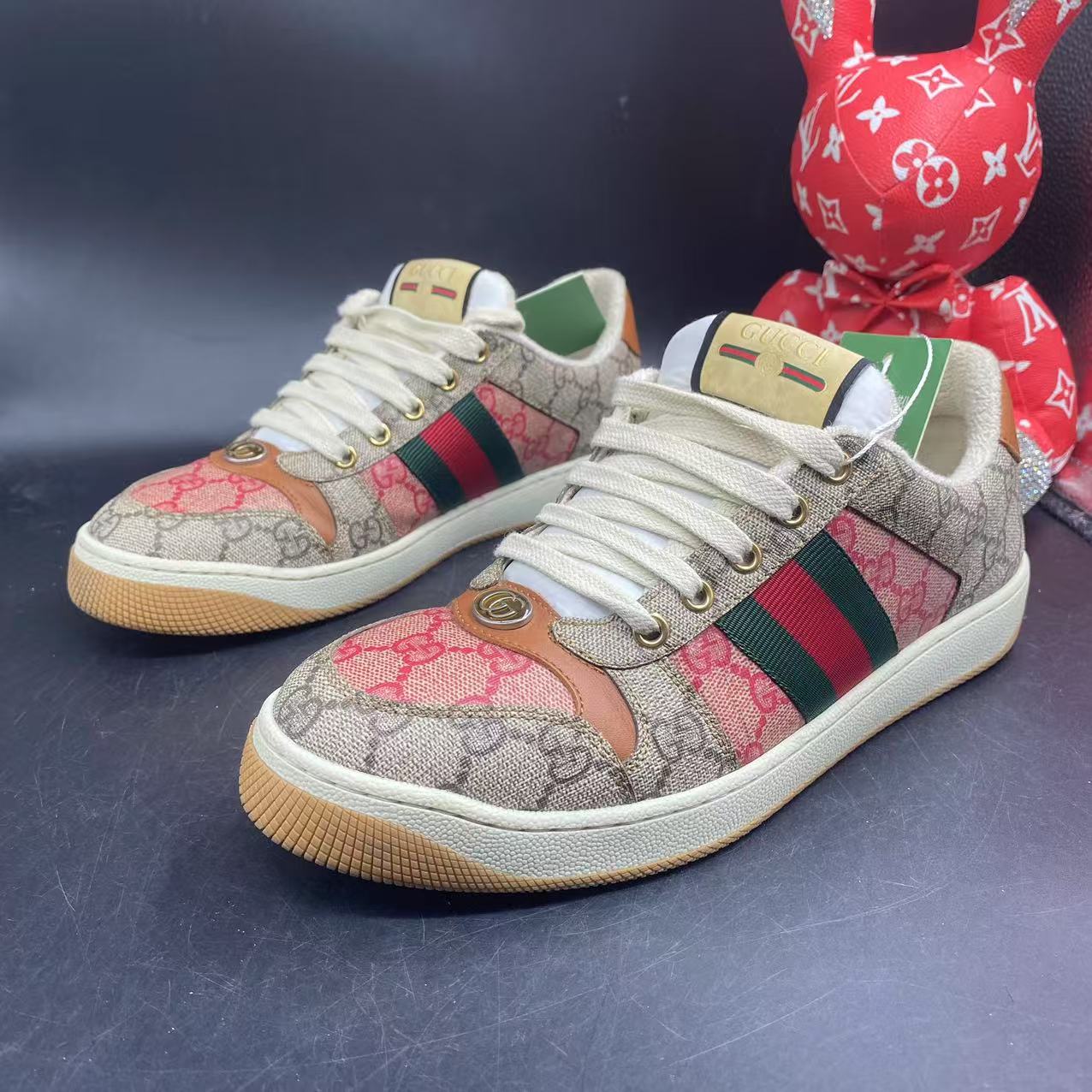 95新 GUCCI/古驰 【AO特惠】39欧码 男士棕色双G印花脏脏鞋wt
