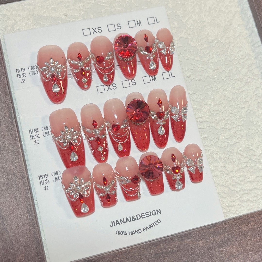 【爱如火】 短梯长梯/短椭圆长椭圆飞天纯手工穿戴甲  2505