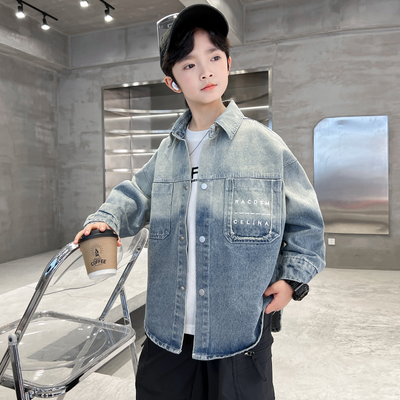 男童春秋款衬衫2025新款外套中大儿童酷帅男孩潮【百纳】A5009