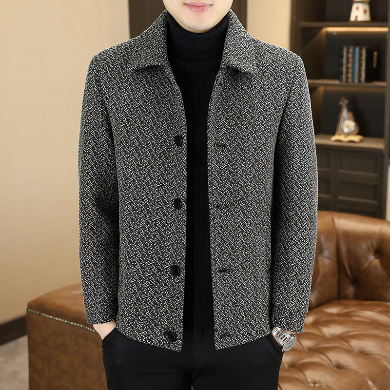 高端加绒毛呢大衣男士外套2025年秋冬季新款加厚保暖修身帅气夹克
