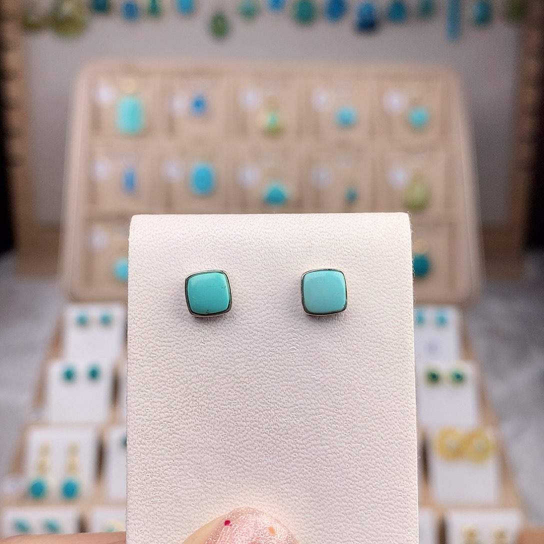 绿松石耳饰银S925镶嵌清****病