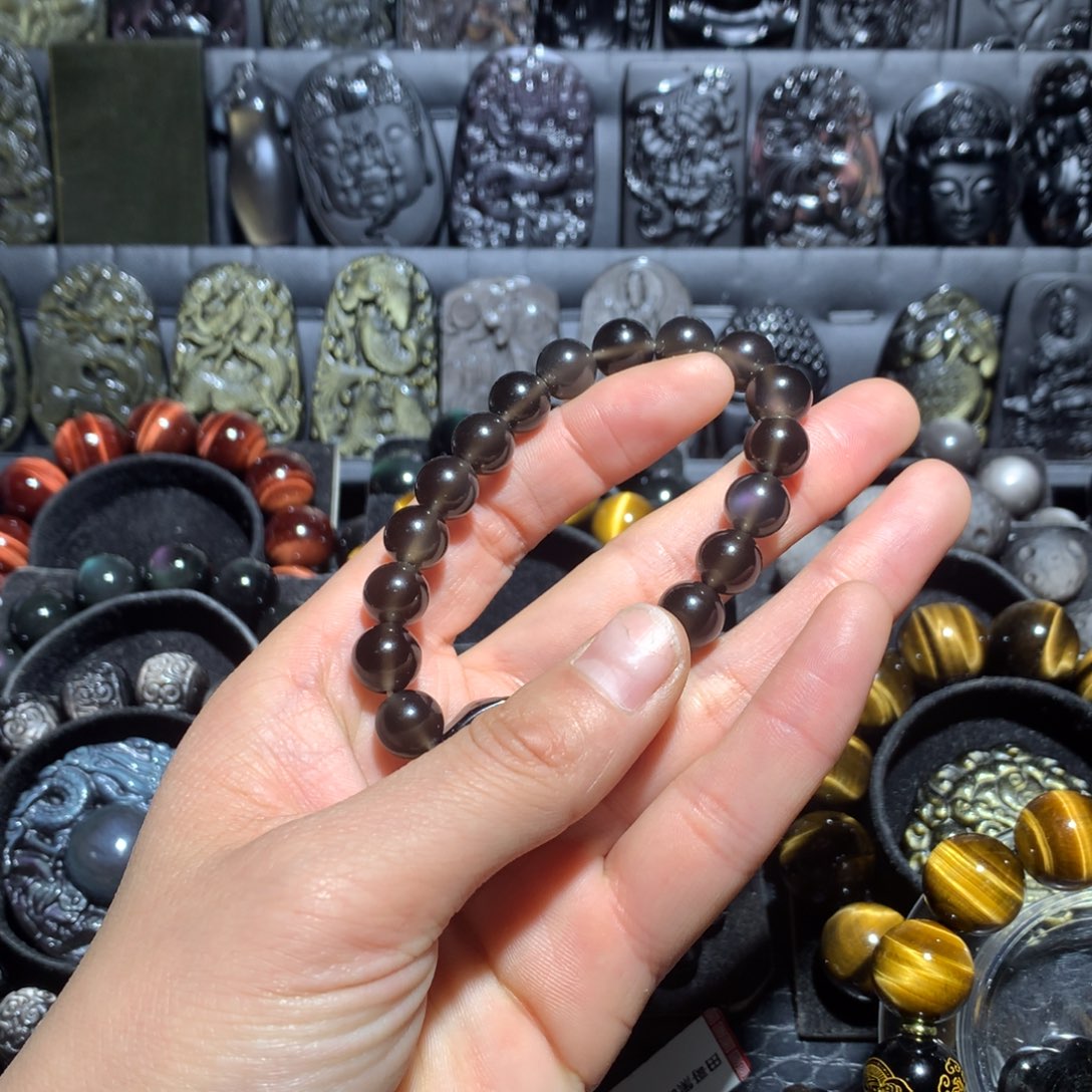 黑曜岩手串未镶嵌燕卡10