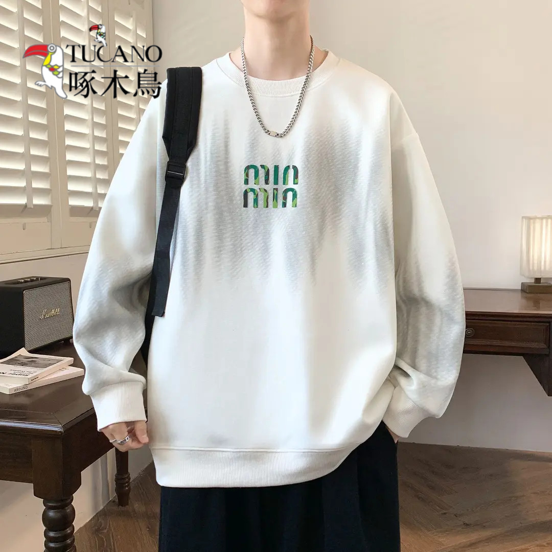 啄木鸟春秋季圆领卫衣男2025新款青少年潮牌休闲宽松长袖t恤男款