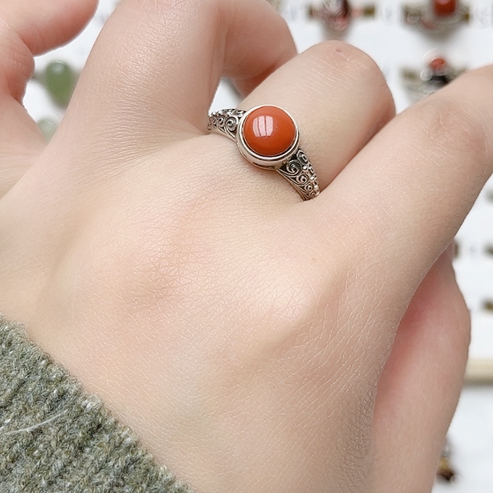 玛瑙/玉髓戒指银S925镶嵌925银