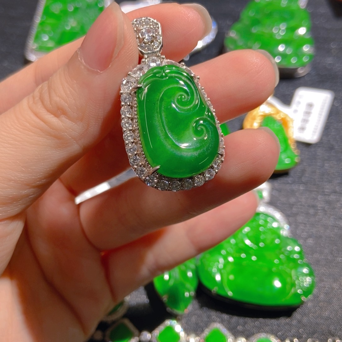 翡翠银S925镶嵌吊坠(不含链)