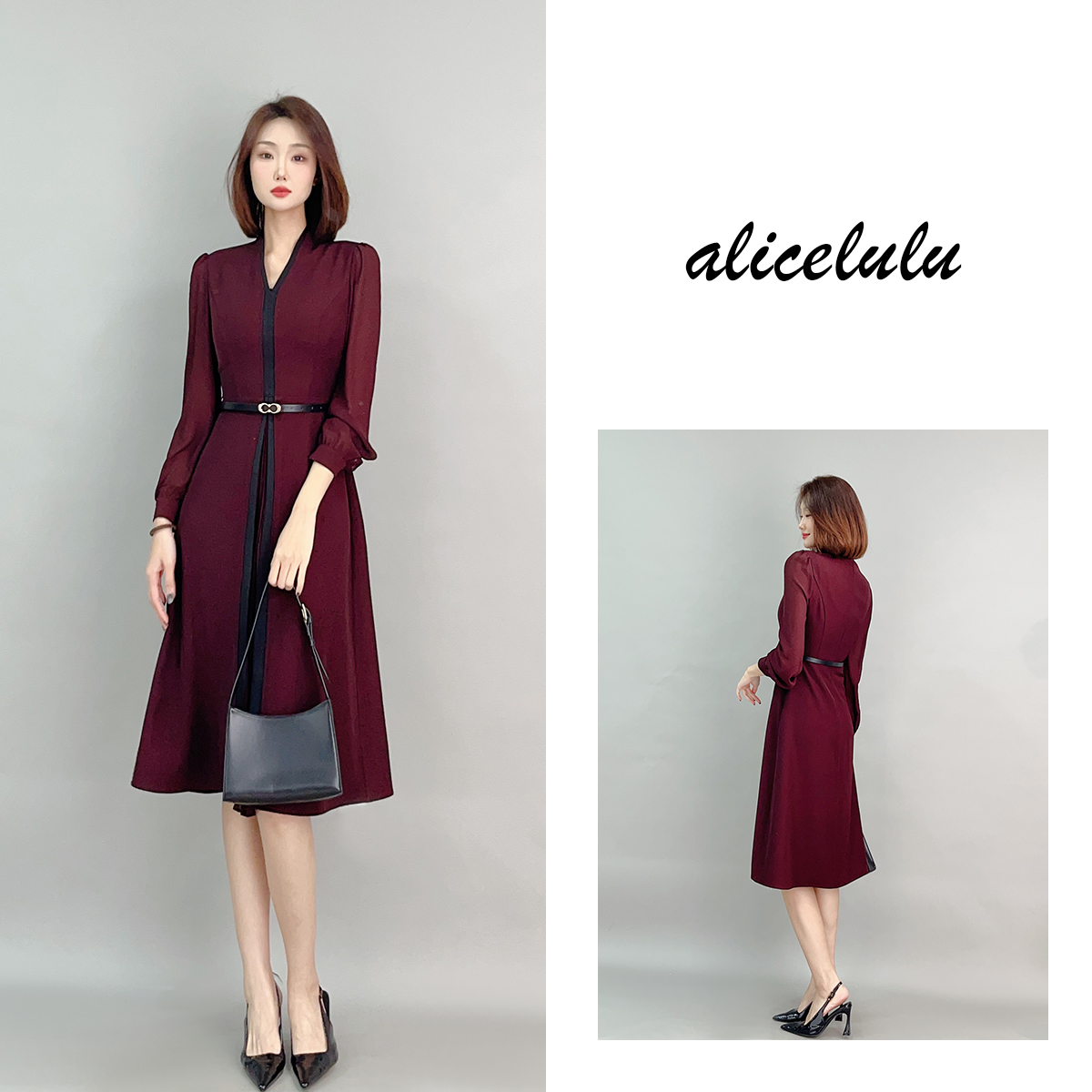 1alicelulu 一裙定调连衣裙 百褶拼接 皮质腰带 S2141902W