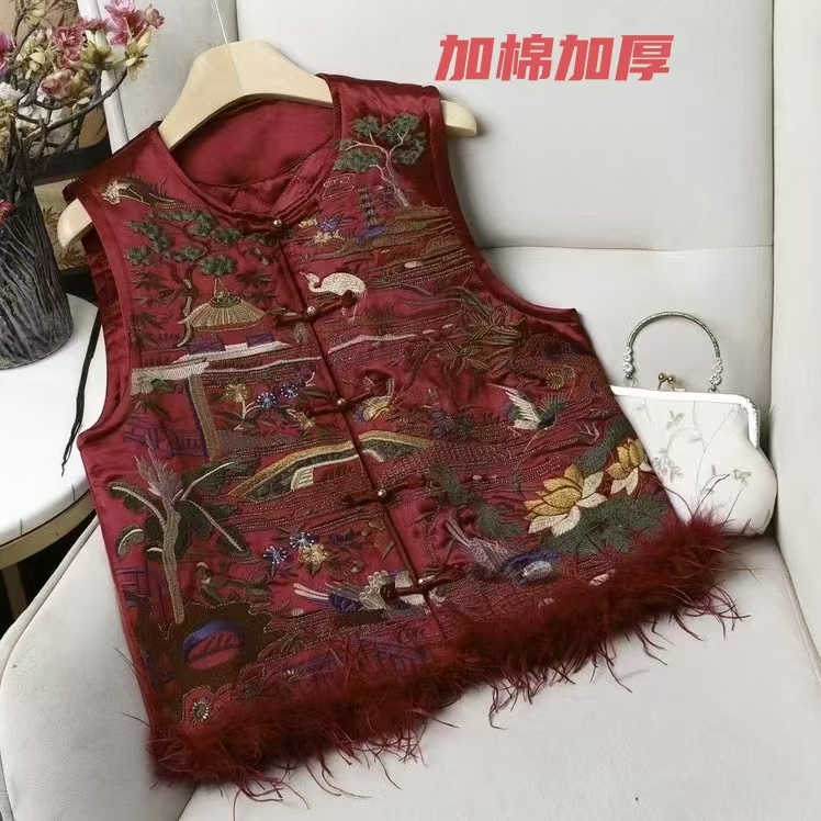 226新中式长袖刺绣短马甲民族风